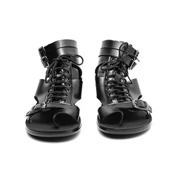 Модные сандалии на шнуровке Мужская обувь Мужские модные кожаные сандалии с высоким берцем Универсальные мужские РИМСКИЕ САНДАЛИИ Нескользящие пляжные летние сандалии 38 чёрный