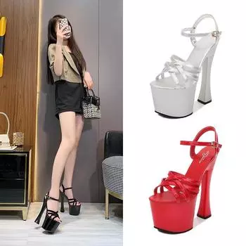 Модные сандалии на супер высоком каблуке, пикантные женские туфли на очень высоком массивном каблуке 17 см, непромокаемые туфли на толстой подошве 34 белый