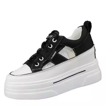 Модные сандалии на толстой подошве, увеличивающие высоту 8 см, женские летние новые полые дышащие кроссовки, повседневная спортивная обувь на платформе, сандалии 34 чёрный