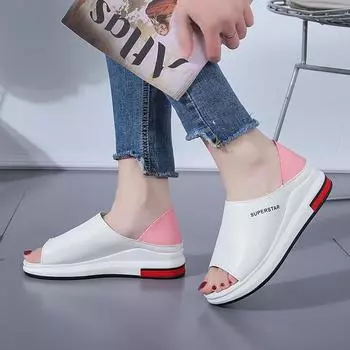 Модные сандалии, одна обувь, две женские сандалии, нескользящая повседневная белая обувь на толстой подошве 35 красный