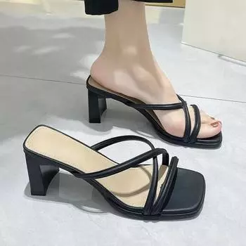 МОДНЫЕ сандалии с открытым носком в стиле ретро, сандалии-гладиаторы с узкими ремешками и квадратным носком, уличные повседневные однотонные туфли в Риме на толстом каблуке для женщин 35 зелёный