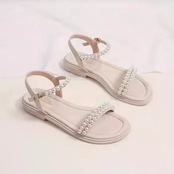 Модные сандалии с толстыми подошвами и жемчужным ремешком, женские сандалии из искусственной кожи, нескользящие сандалии, женские летние сандалии на платформе с эластичной резинкой сзади 35