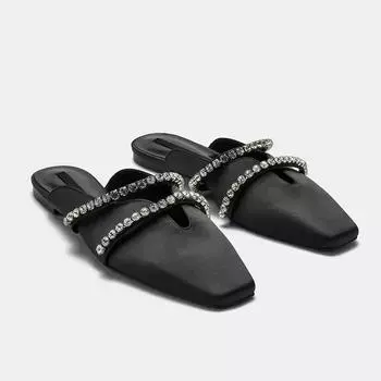 Модные сандалии, женская обувь, женские тапочки с полуприцепом на плоской подошве и квадратной головкой с бриллиантами 35