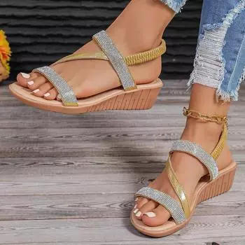 Модные сандалии женские 2024 года, новое лето, интернет-знаменитость, тренд, универсальная студенческая модная одежда с юбкой, фея Рим 35 золотой