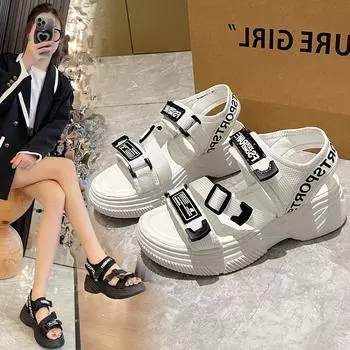 модные сандалии женские кексы туфли сабо эспадрильи на танкетке туфли на платформе новые для девочек плоские пляжные модные белые низкие толстые высокие удобные 35 чёрный