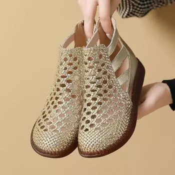Модные сандалии женские летние с круглым носком на толстой подошве сандалии с ажурной подошвой для женщин ортопедические сандалии комфортные женские сандалии Zapatos De Mujer 35 золотой