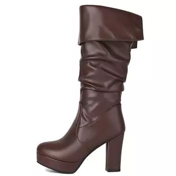 Модные сапоги до колена для женщин на платформе 2024 года, сексуальные панковские высокие каблуки, плиссированные черные коричневые женские длинные сапоги, зимняя обувь, большой размер 44 34 чёрный