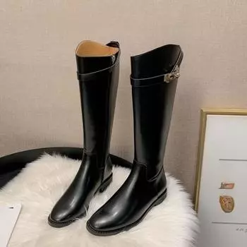 Модные сапоги на осень и зиму. Остроносые сапоги на толстом каблуке. Сапоги средней высоты для женщин. 40 чёрный