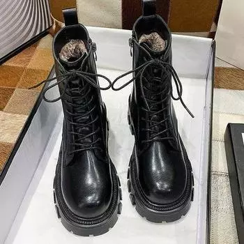 Модные сапоги на платформе 2021 года на высоком каблуке 40 чёрный