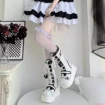 Модные сапоги на толстой подошве 2024 года, новые панк-сапоги средней высоты для женщин, Европа, Америка, милые пикантные женские мотоциклетные ботинки, модная зимняя теплая обувь 35 белый