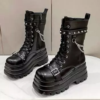 Модные сапоги на высоком каблуке большого размера 35-42 с увеличенной платформой для женщин, дизайнерская модная обувь осень-зима класса люкс, рыцарские сапоги для женщин 35