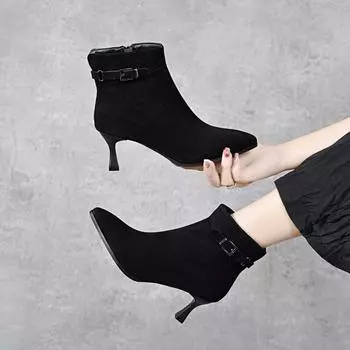 Модные сапоги Сапоги на каблуке Ботильоны Кожаные сапоги 34 чёрный