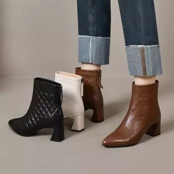 Модные сапоги Сапоги на каблуке Кожаные сапоги Женские сапоги 34 чёрный