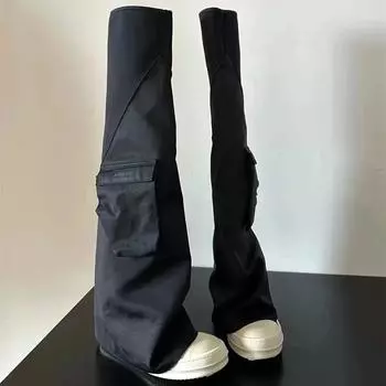 Модные сапоги выше колена, женские холщовые эластичные роскошные эластичные повседневные черные дизайнерские туфли-носки на весну и осень 35 чёрный