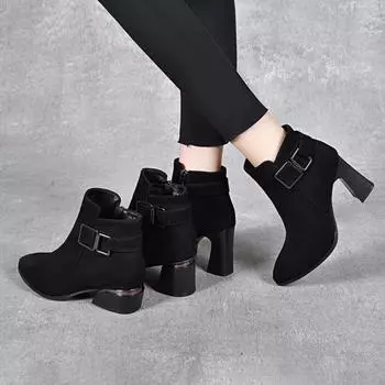 Модные сапоги Женские сапоги Кожаные сапоги Ботильоны Короткие сапоги 34 чёрный