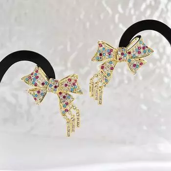 Модные серьги-бабочки в стиле тяжелой промышленности с объемными серьгами, слегка инкрустированные цирконием, универсальные цветные серьги серебряный