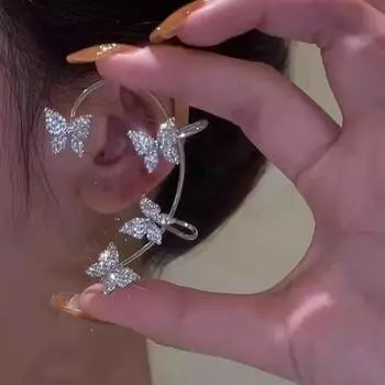 Модные серьги-бабочки, висячие женские серьги-гвоздики, высокие, без отверстий для ушей, дизайнерские серьги A0006 серебряный