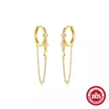 Модные серьги-цепочки из стерлингового серебра S925 со звездой, луной и бриллиантами, серьги с бахромой, серьги, серьги, женские 925 Silver