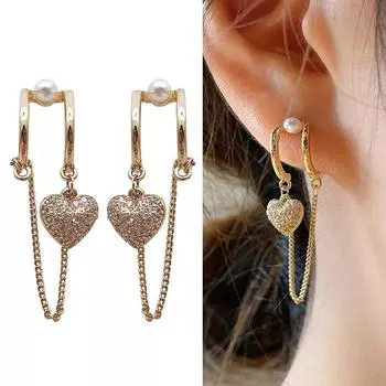 Модные серьги-цепочки с кристаллами и цирконием, серьги-капли в форме сердца для женщин, модные ювелирные изделия