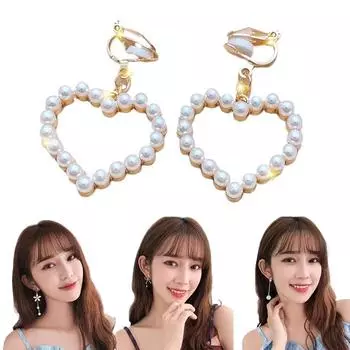 Модные серьги-цветы, звезда, луна, клипсы для ушей, жемчужные украшения-банты