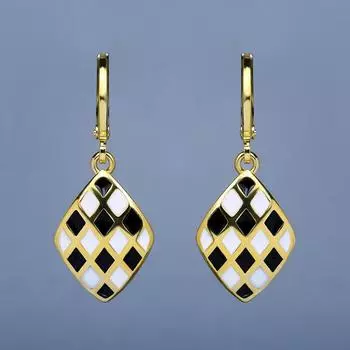 Модные серьги для женщин. Изысканные черно-белые серьги в клетку, ювелирные изделия ручной работы с эмалью, серьги-капли. чёрный