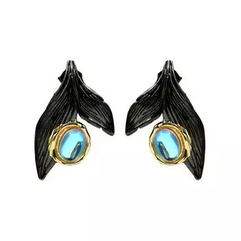 Модные серьги для женщин, натуральный лунный камень, хвост русалки, черное золото, двухцветные модные украшения ручной работы, женские ювелирные изделия чёрный