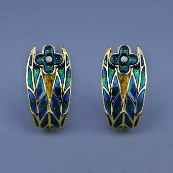 Модные серьги для женщин, серьги с голубым цветком, элегантные серьги для свадебной вечеринки, классические цветочные ювелирные изделия ручной работы с эмалью, свадебные серьги зелёный