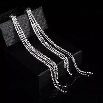 Модные серьги-гвоздики Fashion Bride с блестящими бриллиантами, серьги с бриллиантовой бахромой, серьги-подвески серебряный