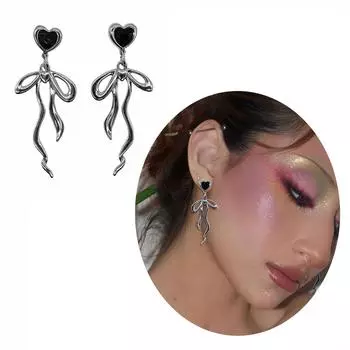 Модные серьги-гвоздики, игривые серьги-подвески в форме сердца с бантом на ленте для модных женщин 1