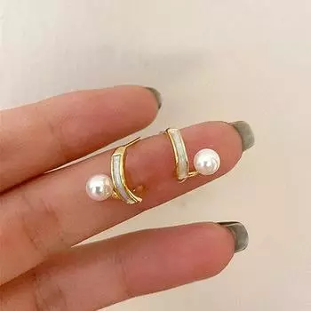 Модные серьги-гвоздики из настоящего золота 14 К с геометрической эмалью и жемчугом для женщин и девочек, корейские модные украшения S925, серебряные иглы-гвоздики, подарок на вечеринку