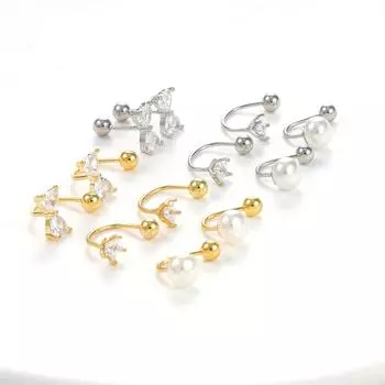 Модные серьги-гвоздики из нержавеющей стали с бантом, простые жемчужные серьги-гвоздики с блестящим цирконием для женщин, вечерние украшения