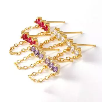 Модные серьги-гвоздики из нержавеющей стали с цветным цирконием для женщин, элегантные цепочки-гвоздики для вечеринок, ювелирные изделия