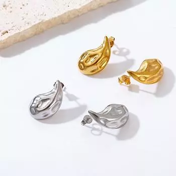 Модные серьги-гвоздики из нержавеющей стали в форме капли воды 18 карат, женские модные универсальные геометрические серьги-гвоздики