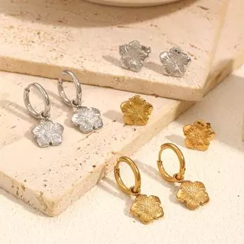 Модные серьги-гвоздики из титановой стали в форме цветка, женские универсальные серьги-гвоздики из нержавеющей стали премиум-класса 18 карат