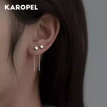 Модные серьги-гвоздики с цепочками и кристаллами для женщин, квадратные серьги-гвоздики, ювелирные изделия, необычные серьги, подарки