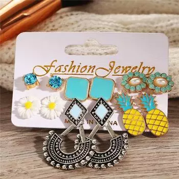 Модные серьги-гвоздики с цветком ананаса, комплект женских винтажных каменных богемных женских ювелирных изделий Brincos, подарки