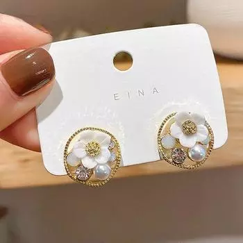 Модные серьги-гвоздики с цветком для женщин, сладкий простой подарок Circle Brincos