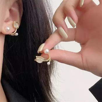 Модные серьги-гвоздики с цветком тюльпана и жемчугом для женщин, серьги-гвоздики, ювелирные изделия для девочек, подарок Brincos