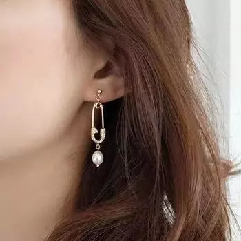 Модные серьги-гвоздики с геометрическим цирконием и белым жемчугом для женщин, ювелирные изделия