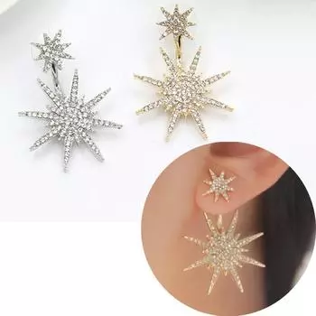 Модные серьги-гвоздики с гексаграммой, снежинкой и кристаллом деления, подвески, ювелирный подарок золотой