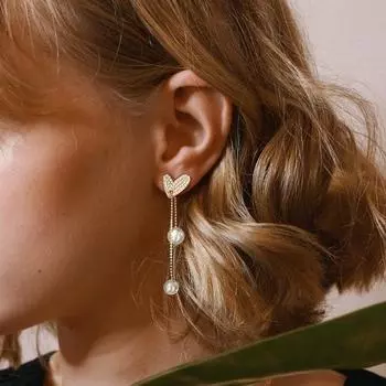 Модные серьги-гвоздики с кисточками и блестящим жемчугом и стразами, простые изысканные серьги, ювелирные изделия для вечеринок