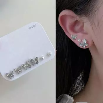 Модные серьги-гвоздики с жемчугом и кристаллами циркония, комплект серег-гвоздиков для женщин, вечерние свадебные украшения для девочек