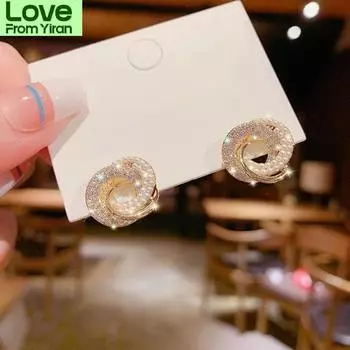 Модные серьги-гвоздики с жемчугом и стразами в форме круга, женские изящные новые ювелирные изделия