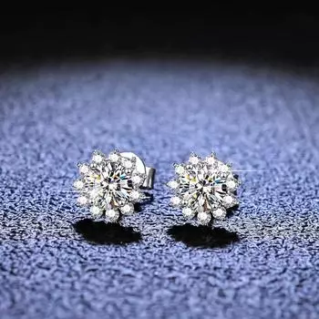 Модные серьги-гвоздики со снежинками из настоящего муассанита, 0,5 карата, цвет D, Vvs1, чистое серебро 925 пробы для женщин, свадебные ювелирные украшения