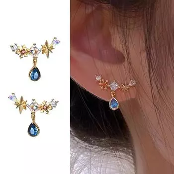 Модные серьги-гвоздики со звездами и снежными цветами из прозрачного циркона для женщин, синие циркониевые серьги, ювелирные изделия, свадебный подарок