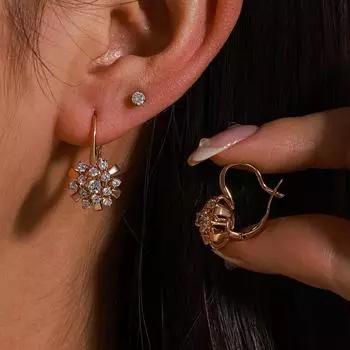 Модные серьги-гвоздики в виде цветка - роскошный стиль высокого класса с цирконием - женские украшения для ушей