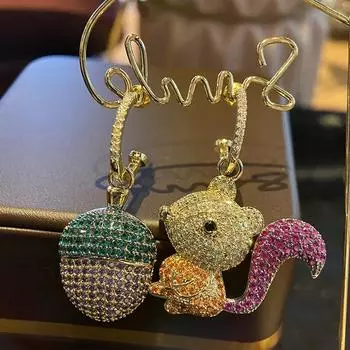 Модные серьги-иглы из серебра 925 пробы с белкой и фруктами для женщин, асимметричные милые темпераментные висячие серьги, вечерние ювелирные изделия, подарки