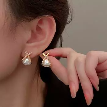 Модные серьги из настоящего золота 14 карат с жемчугом и буквами для женщин и девочек, ювелирные изделия, подарок на свадьбу и вечеринку