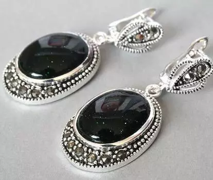 Модные серьги из серебра 925 пробы с натуральным зеленым песком и нефритом-марказитом