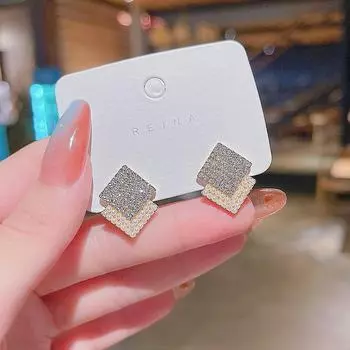 «Модные серьги из серебра 925 пробы с геометрическим жемчугом и бриллиантами» A218 золотой